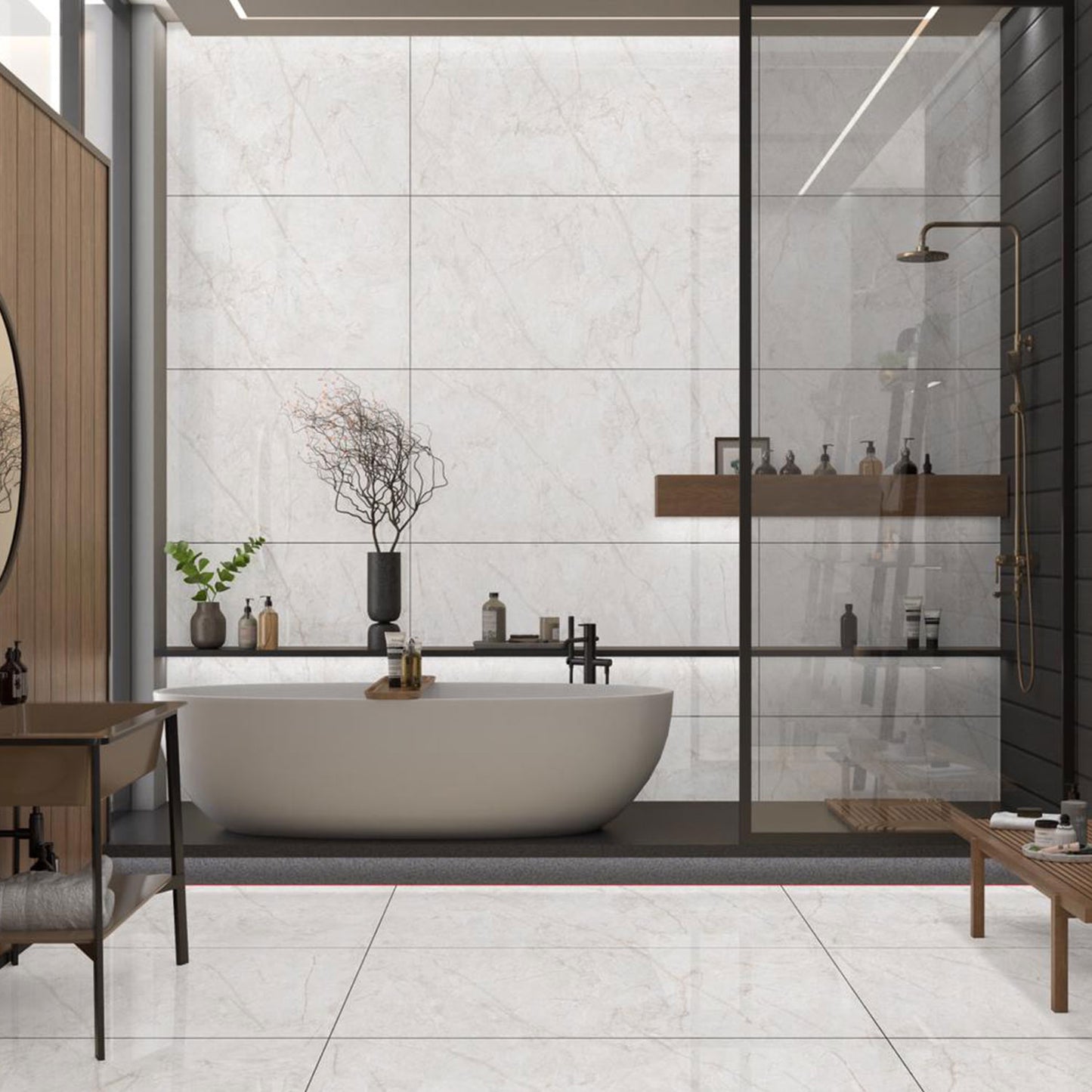 Arrow Bianco Polished Porcelain Marble Stone Effect Tile