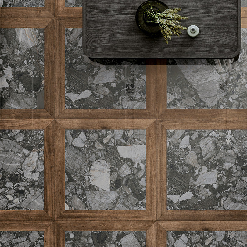 Exquisite Heritage Losagna Stone Black Terrazo Effect Porcelain Tile