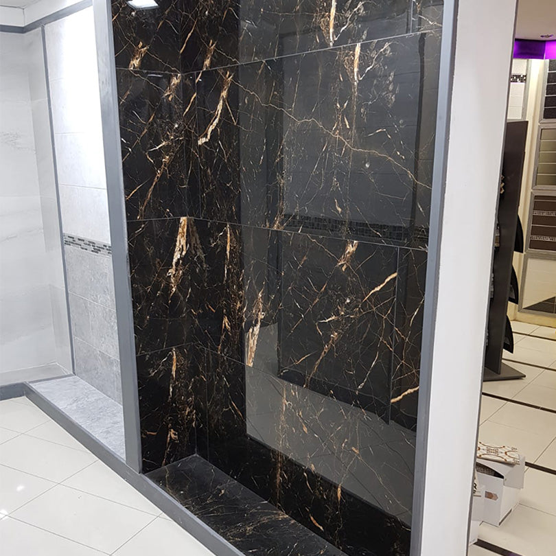 Royal Black & Gold Polished Porcelain Marble Effect Tile