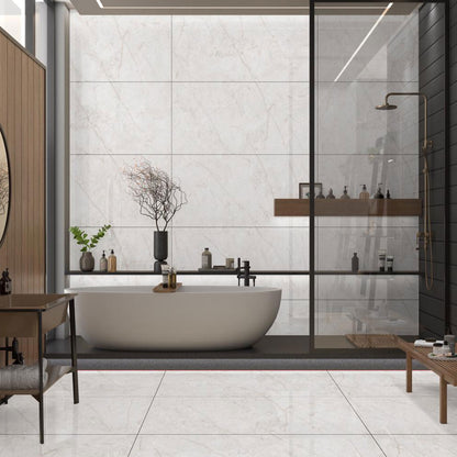 Arrow Bianco Polished Porcelain Marble Stone Effect Tile