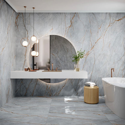 Blue Roma Marble Effect Wall & Floor Porcelain Tile