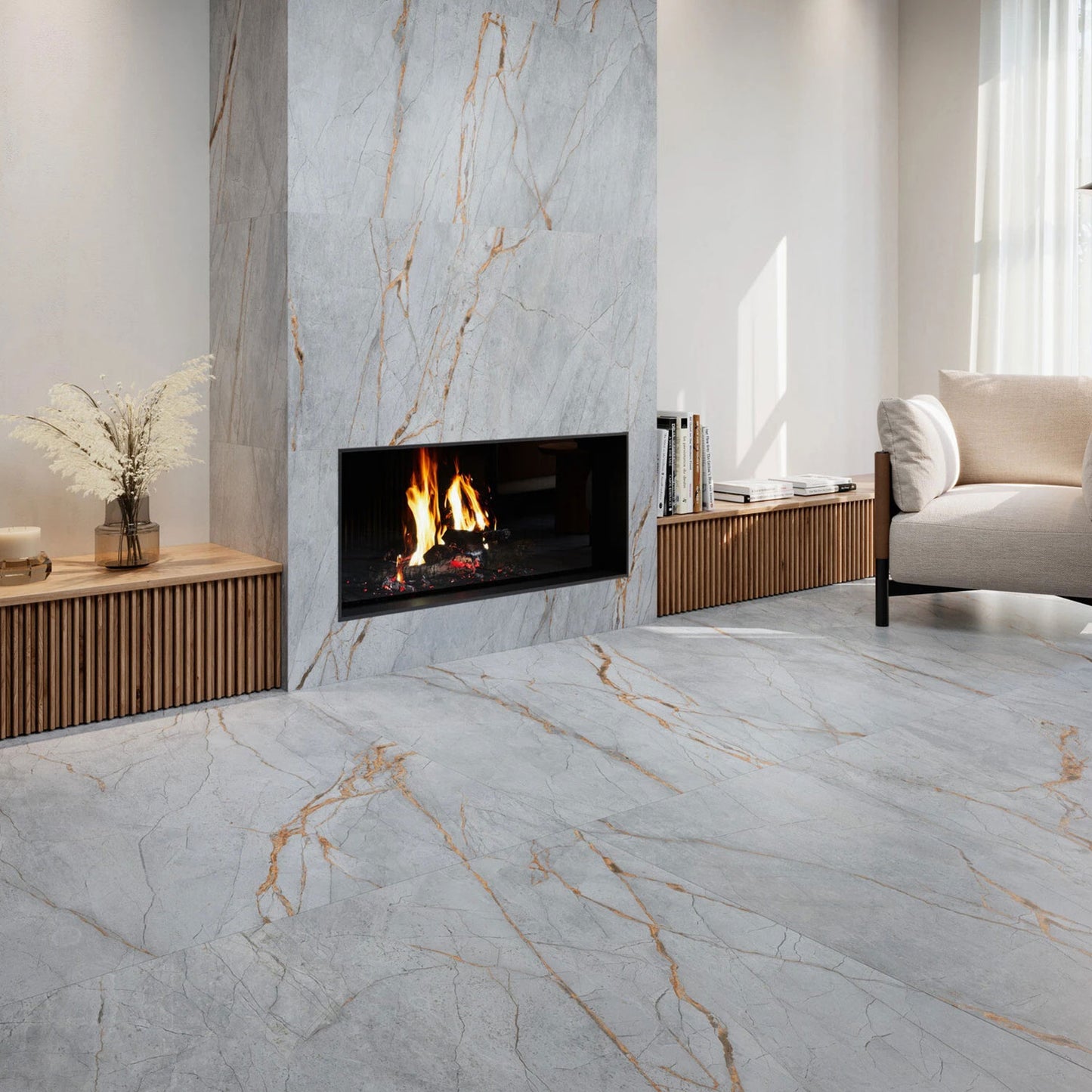 Blue Roma Marble Effect Wall & Floor Porcelain Tile