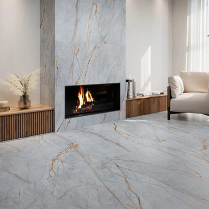 Blue Roma Marble Effect Wall & Floor Porcelain Tile