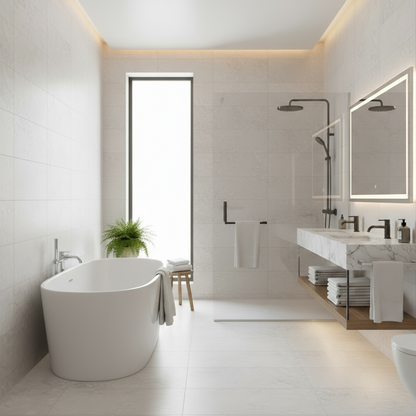 Borga White Matt Stone Effect Wall & Floor Porcelain Tile (Sample)