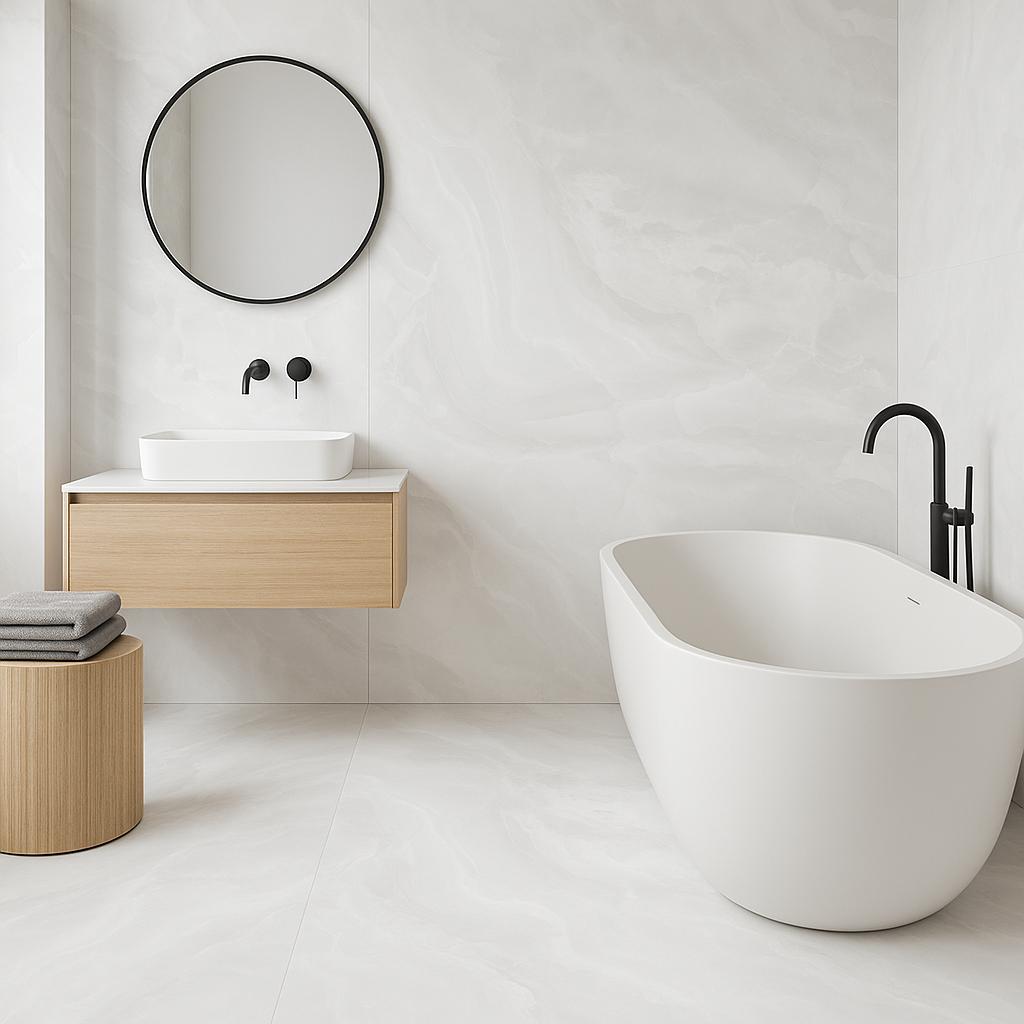 Exuberant Rhino White Onyx Marble Effect Polished Porcelain Tiles