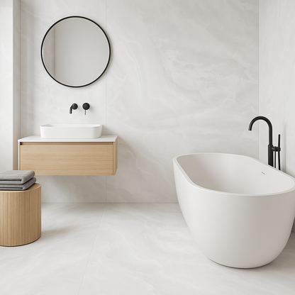 Exuberant Rhino White Onyx Marble Effect Polished Porcelain Tiles