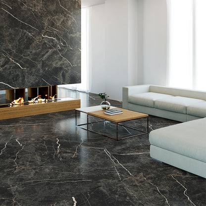 Eminent Laurent Black Marble Effect Polished Porcelain Tile