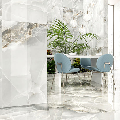 Exotica Light Grey Agate Onyx Dunes Marble Effect Polished Porcelain Tile (Sample)
