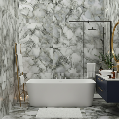 Exotica Sky White and Silver Marble Effect Polished Porcelain Tile