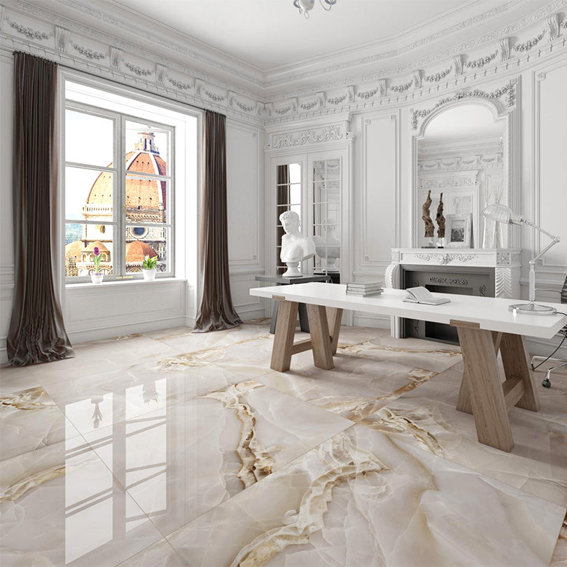 Exotica Selene Cappuccino Marble Effect Polished Porcelain Tile