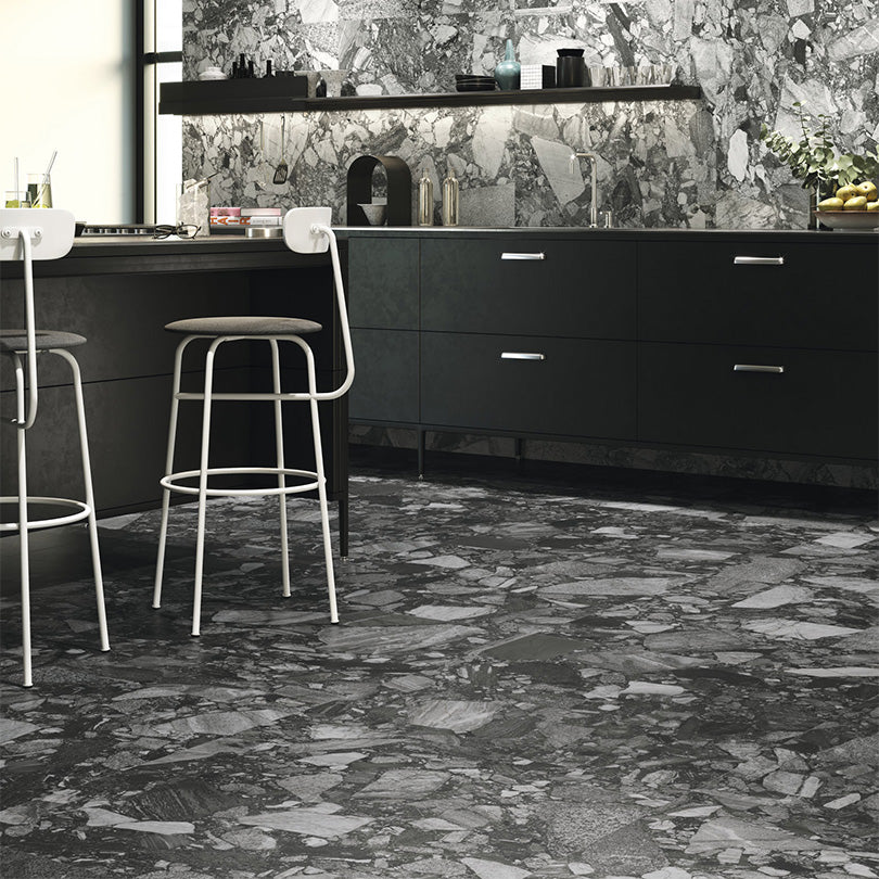 Exquisite Stone River Black Terrazo Effect Porcelain Tile (Sample)