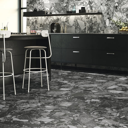 Exquisite Stone River Black Terrazo Effect Porcelain Tile (Sample)