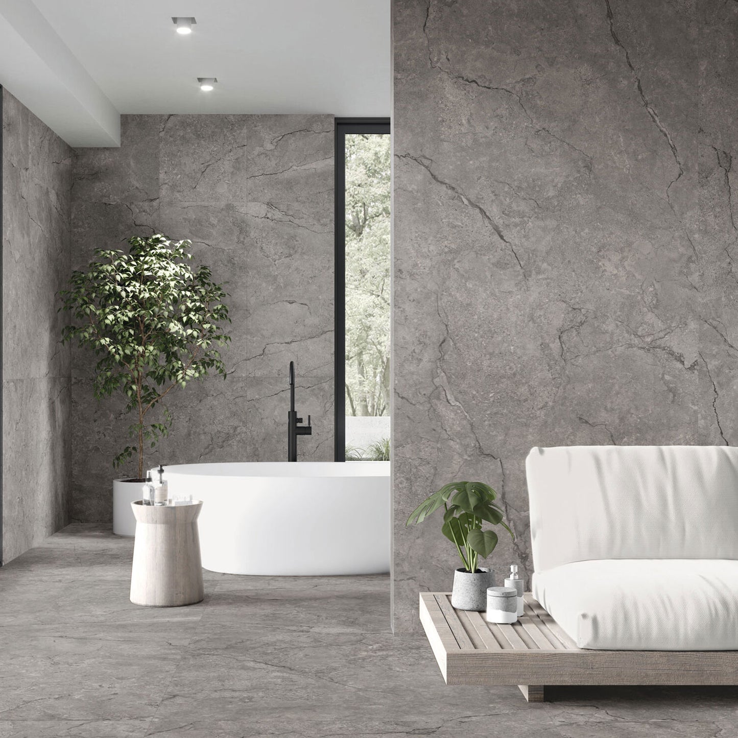 Kronos Dark Stone Look Dark Grey Matt Finish Porcelain Wall & Floor Tile