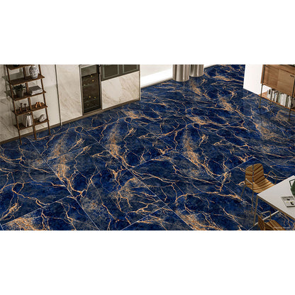 Luxor Golden Sapphire Blue Marble Effect Polished Porcelain Tile (Sample)