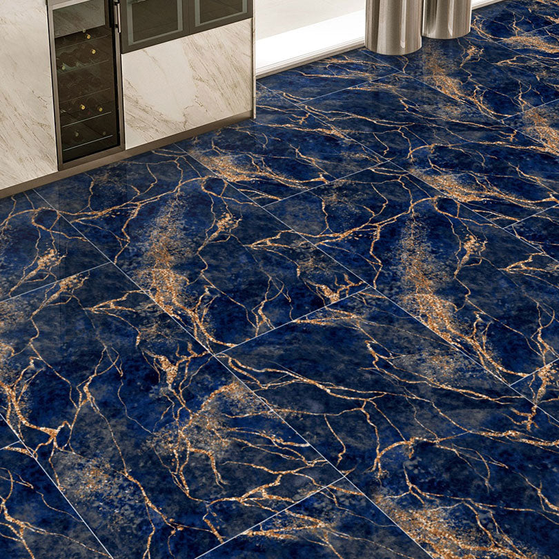 Luxor Golden Sapphire Blue Marble Effect Polished Porcelain Tile (Sample)