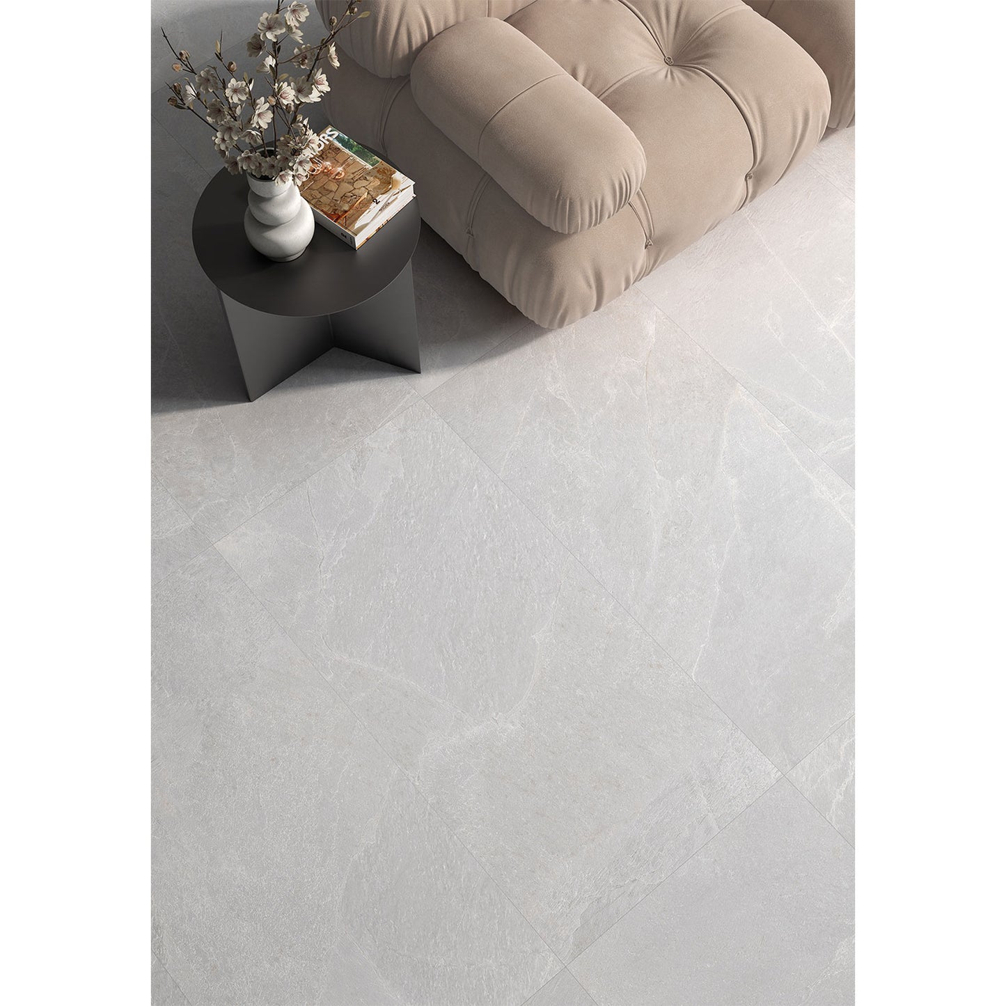 Masaya White Matt Stone Effect Wall & Floor Porcelain Tile
