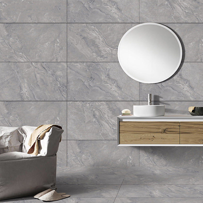 Ornate Grey Polished Porcelain Wall And Floor Tiles (Sample)