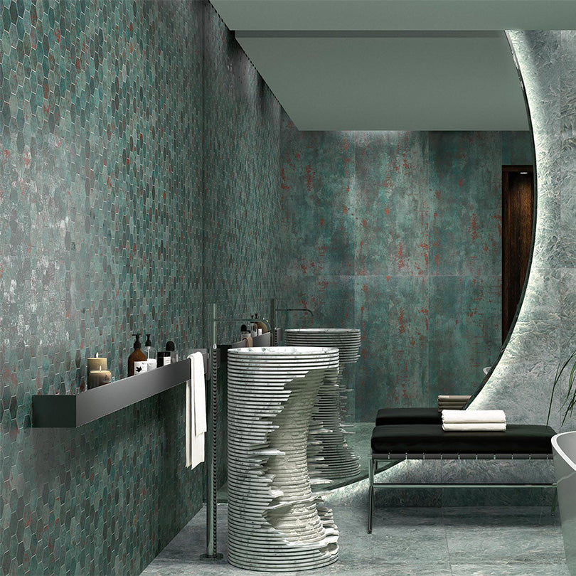 Ovvio Metal Sea Green Lapatto Matt Finish Porcelain Tile