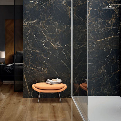 Ovvio Night Lux Black and Gold Marble Effect Matt Porcelain Tile (Sample)