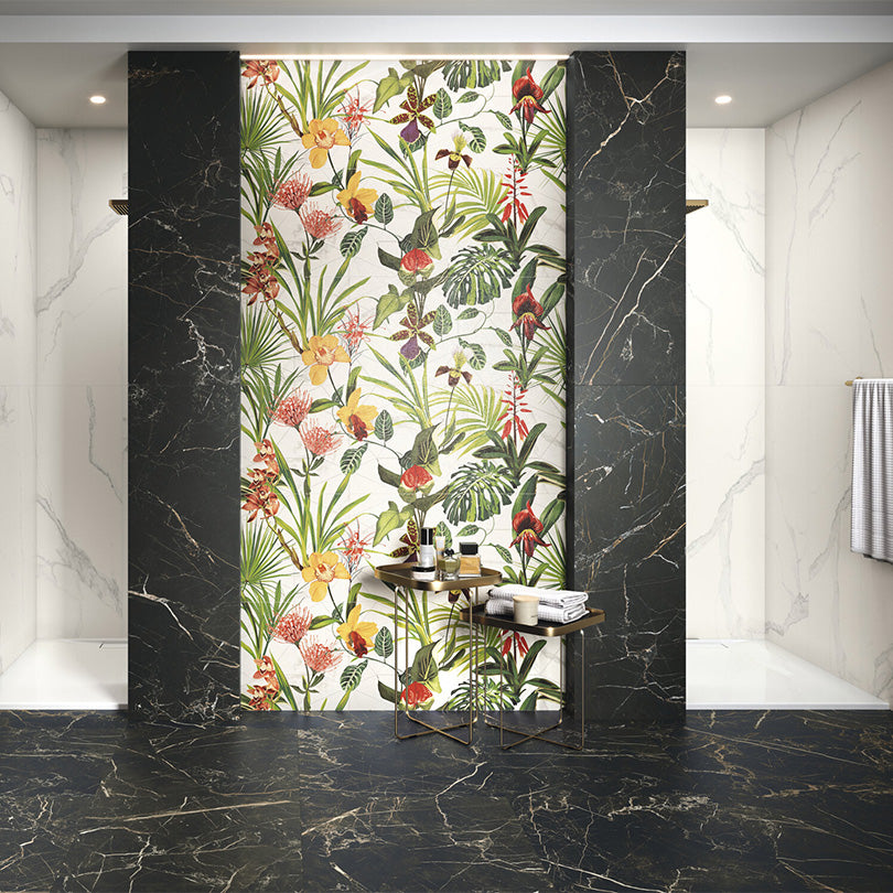 Ovvio Night Lux Black and Gold Marble Effect Matt Porcelain Tile (Sample)