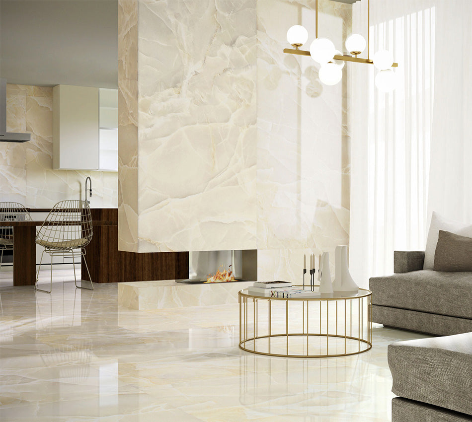 Prestige Sable Beige Onyx Effect Polished Porcelain Tile (Sample)