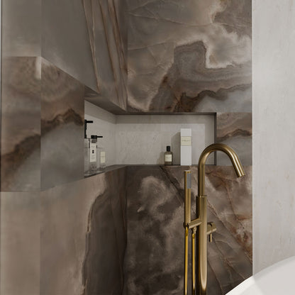 Reve Choco Onyx Effect Polished Porcelain 600x1200 Tile