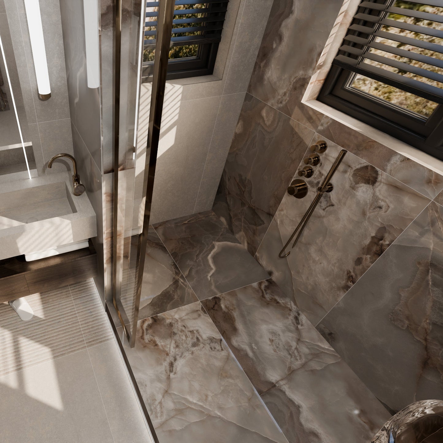 Reve Choco Onyx Effect Polished Porcelain 600x1200 Tile