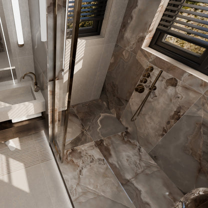 Reve Choco Onyx Effect Polished Porcelain 600x1200 Tile