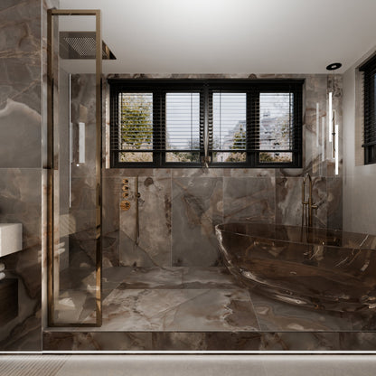 Reve Choco Onyx Effect Polished Porcelain 600x1200 Tile