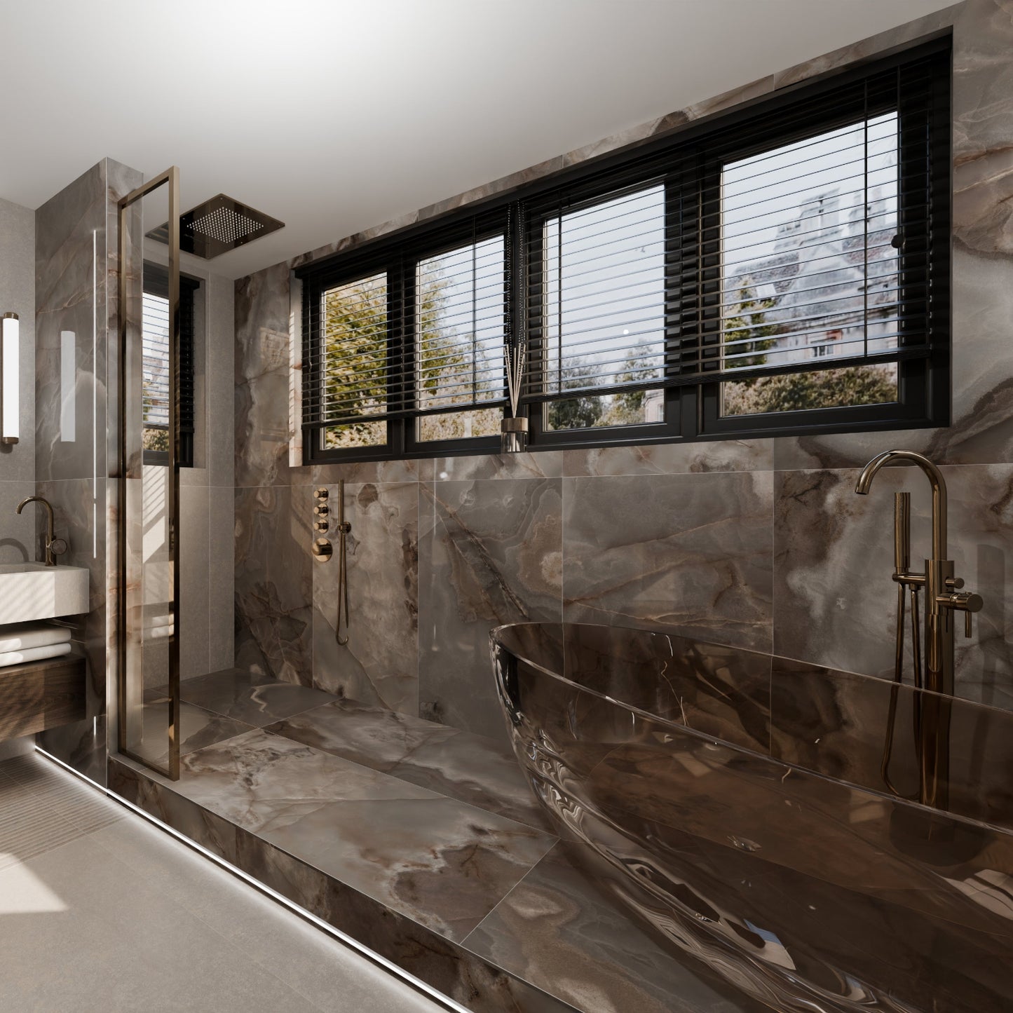 Reve Choco Onyx Effect Polished Porcelain 600x1200 Tile