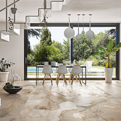 Reve Noisette Onyx Effect Polished Porcelain 600x1200 Tile