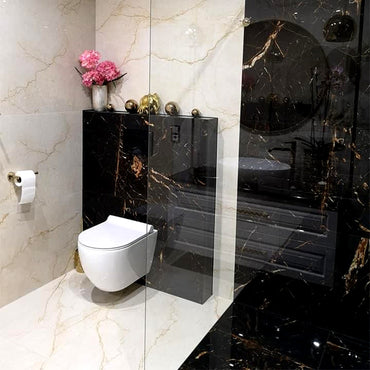 Royal Black & Gold Polished Porcelain Marble Effect Tile