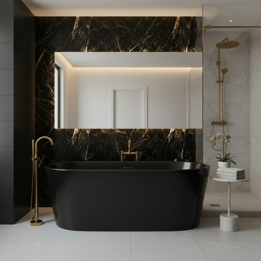 Royal Black & Gold Polished Porcelain Marble Effect Tile