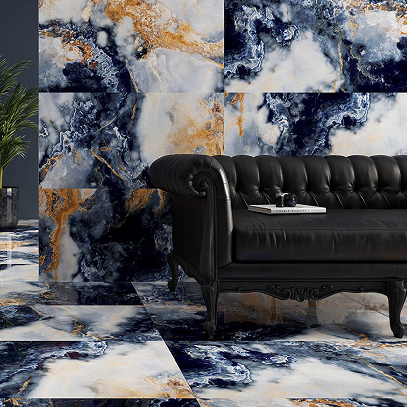 Royal Pacific Blue Polished Porcelain Marble Effect Tile