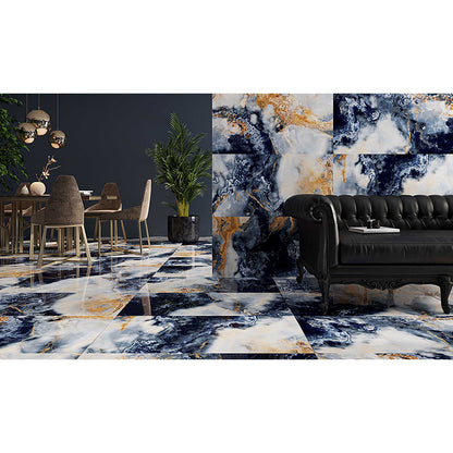 Royal Pacific Blue Polished Porcelain Marble Effect Tile