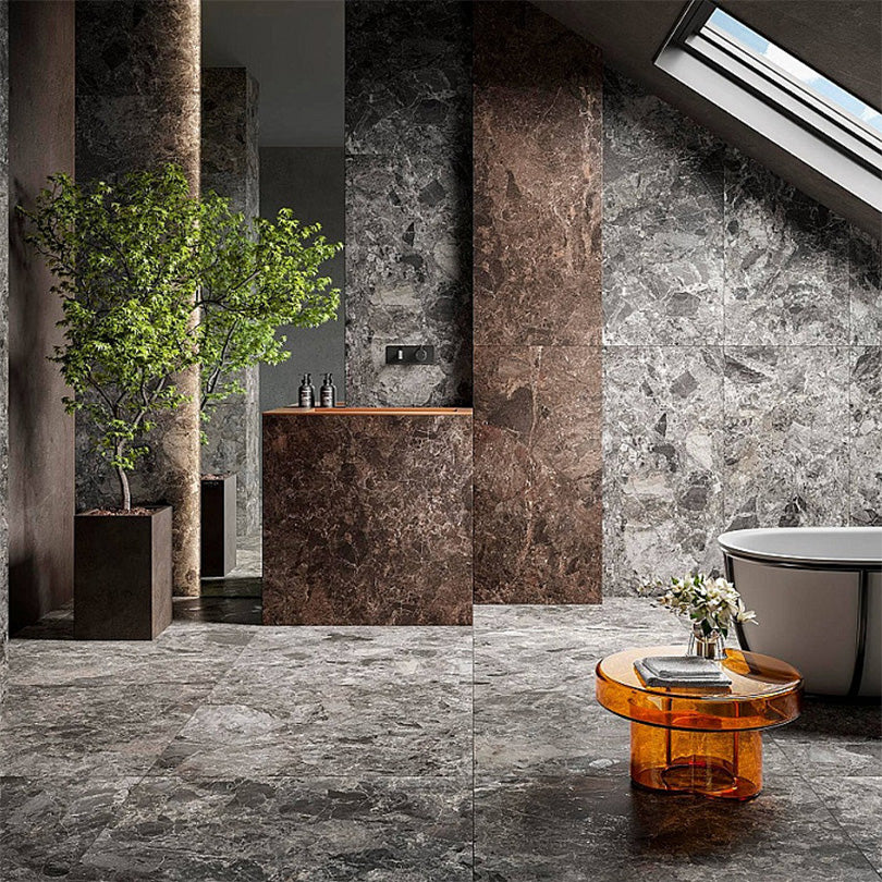 Scintillante Mun Dark Grey Sugar Effect Porcelain Tile (Sample)
