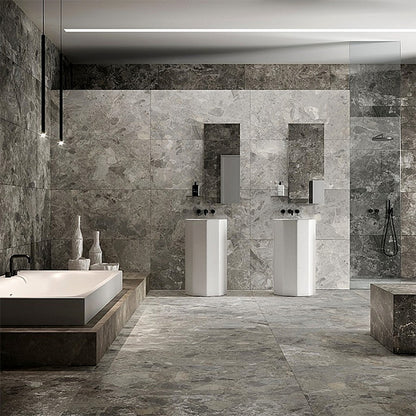 Scintillante Mun Dark Grey Sugar Effect Porcelain Tile (Sample)