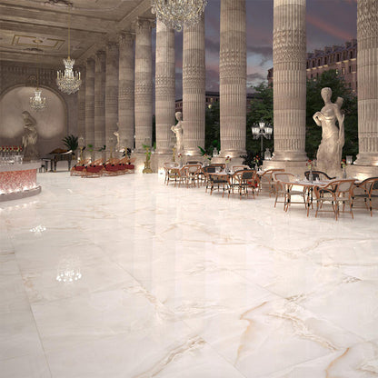 Selene Light Polished Porcelain Marble Onyx Effect Tiles