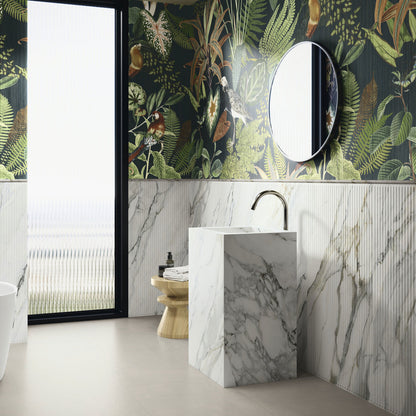 Spektra Fluted Deco White Marble Effect Wall Tile