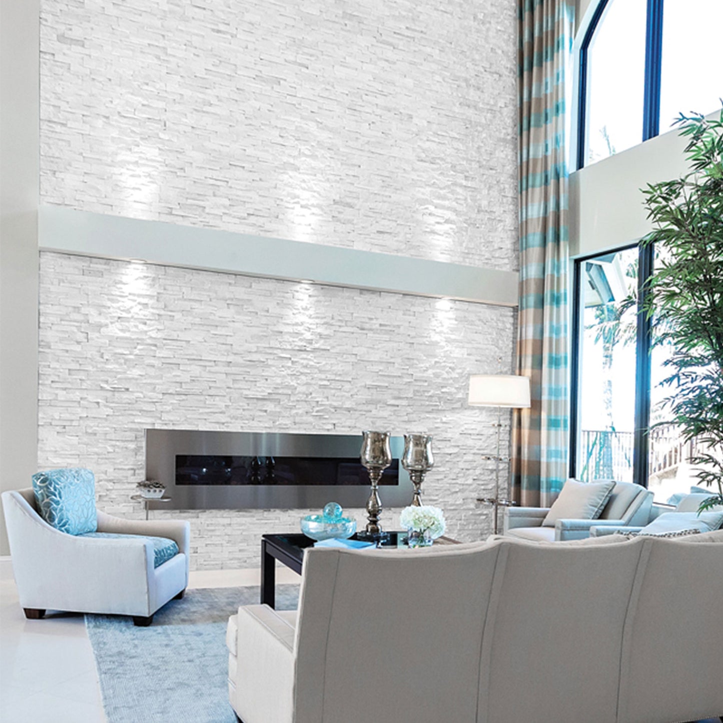 Quartzite White Sparkles Brick Split Face Mosaic Tile (Sample)