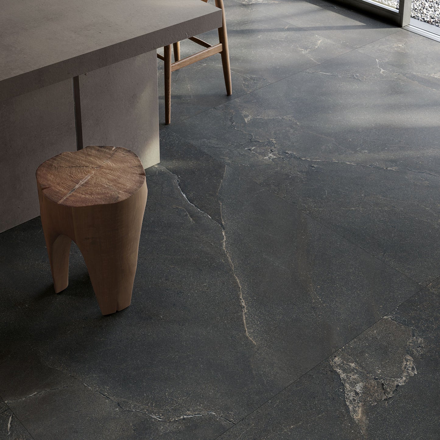 Cobblestone Black Stone Effect Porcelain Wall & Floor Tile