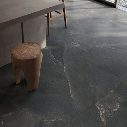 Cobblestone Black Stone Effect Porcelain Wall & Floor Tile