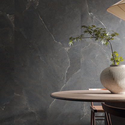 Cobblestone Black Stone Effect Porcelain Wall & Floor Tile