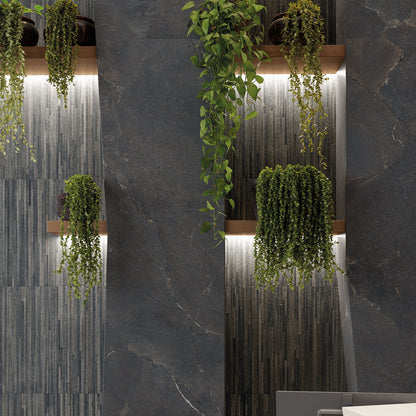 Cobblestone Black Stone Effect Porcelain Wall & Floor Tile