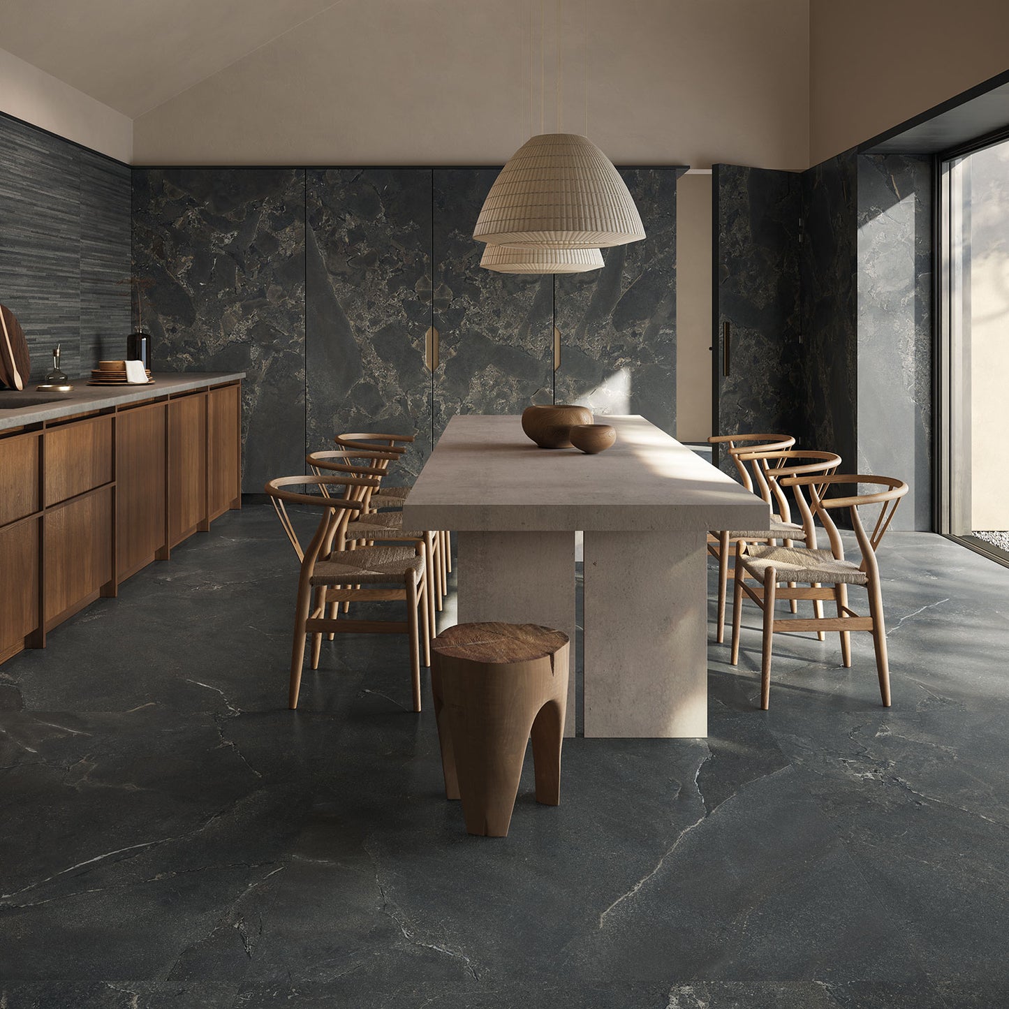 Cobblestone Black Stone Effect Porcelain Wall & Floor Tile