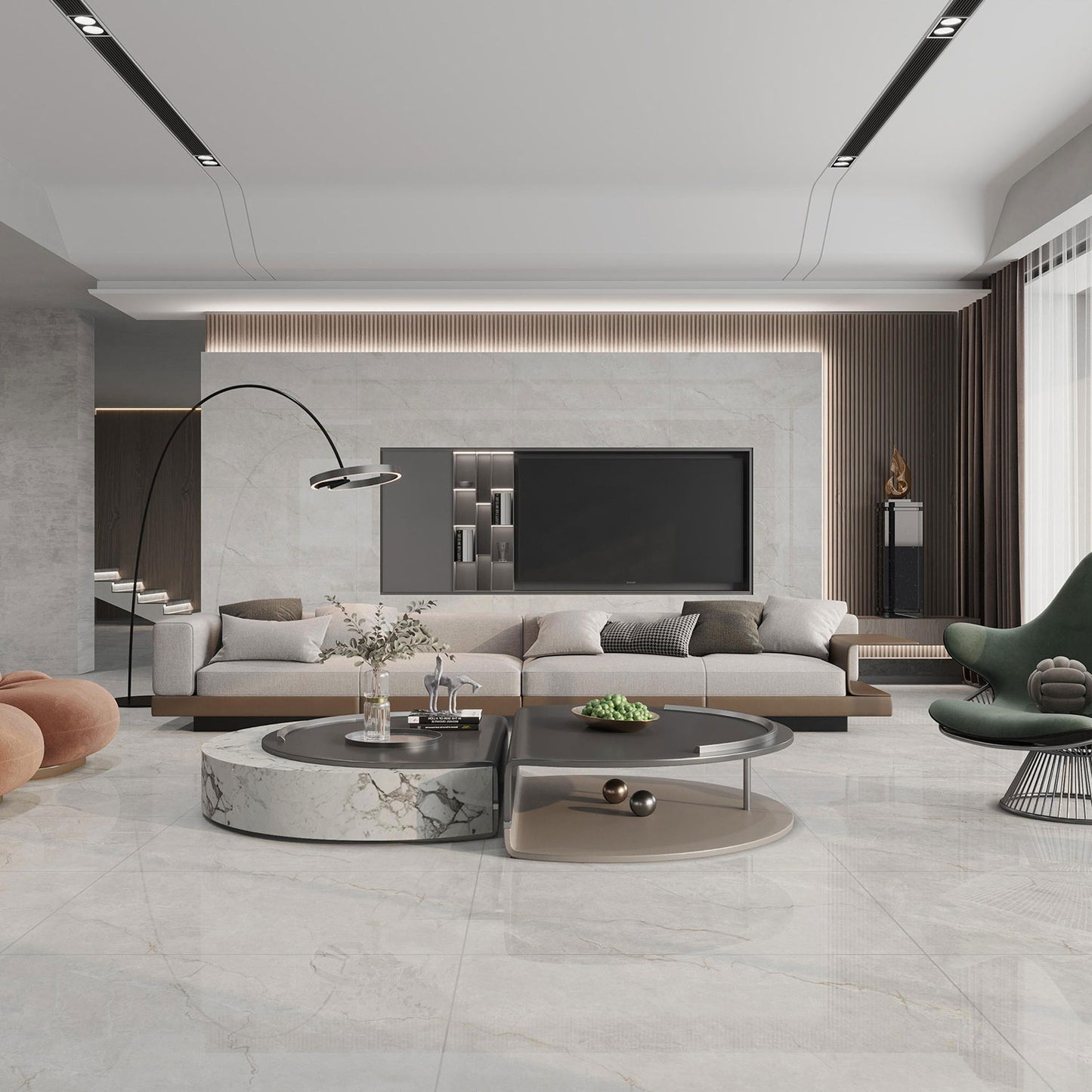 Venitian Bianco Polished Porcelain Marble Stone Effect Tile