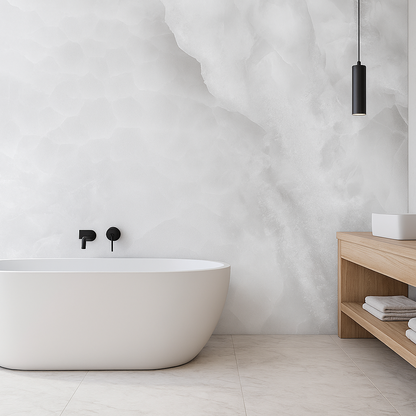 Exuberant Deston White Onyx Marble Effect Polished Porcelain Tiles