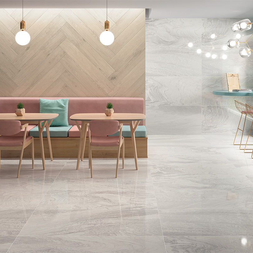 Domino Soft White Semi Polished Large Format Porcelain Tile (Sample)
