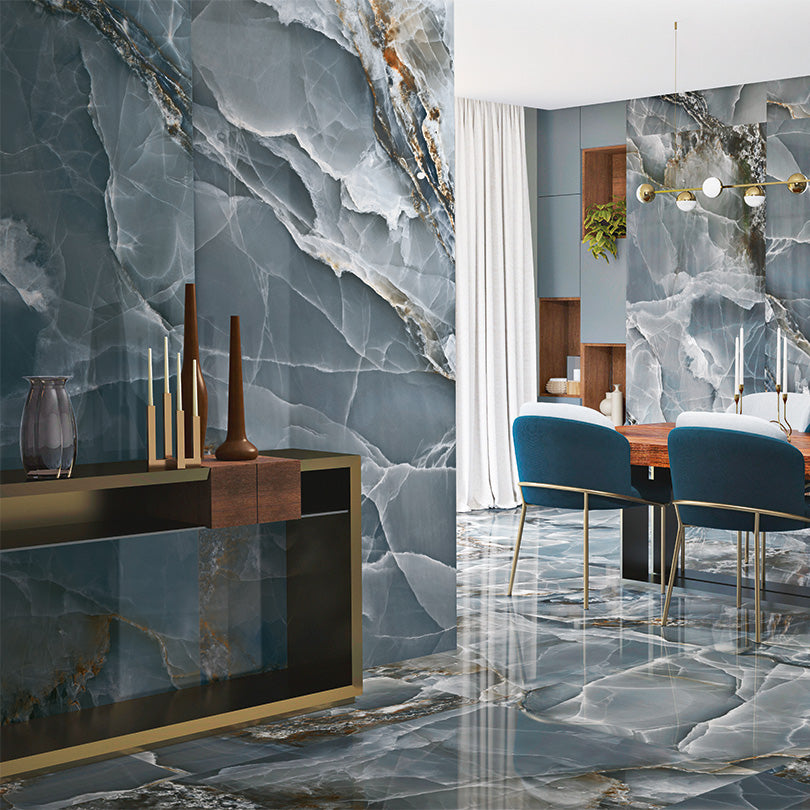 Prestige Blue Onyx Effect Polished Porcelain Tile (Sample)