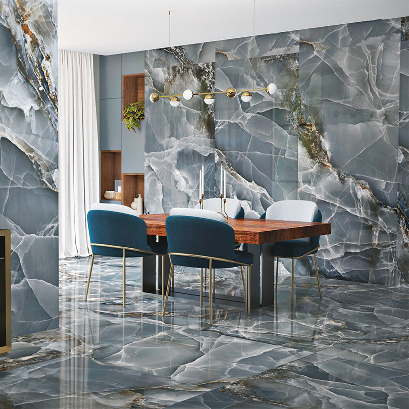 Prestige Blue Onyx Effect Polished Porcelain Tile (Sample)